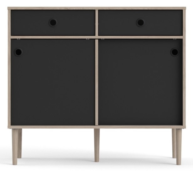 Rome Jackson Hickory Oak And Matt Black 2 Sliding Door 2 Drawer Sideboard