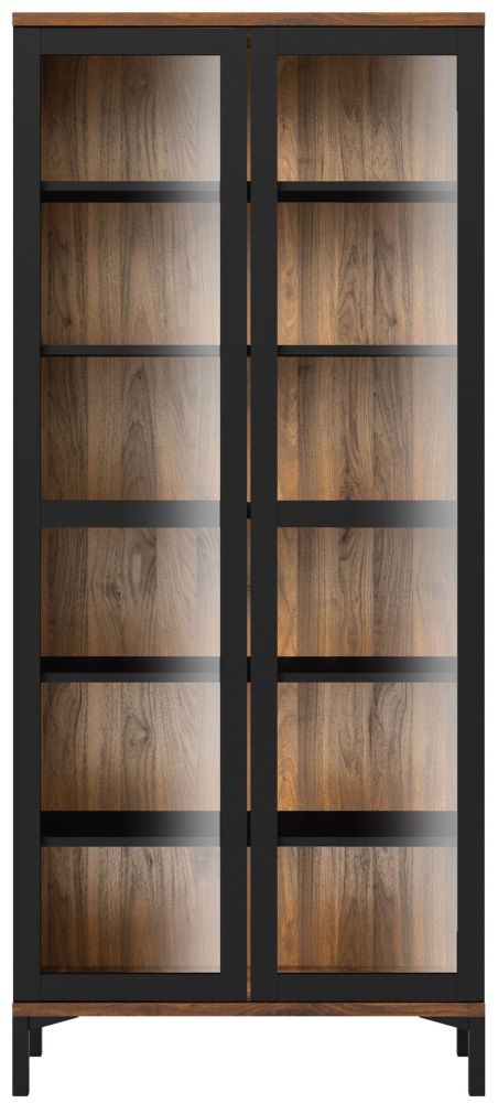 Roomers Black And Walnut Glazed Display Cabinet