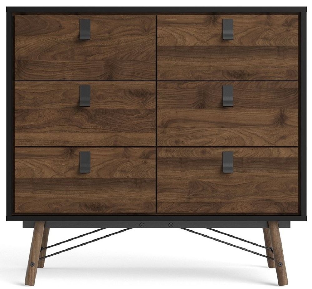 Ry Double Chest Of Drawer 6 Drawer In Matt Black Walnut