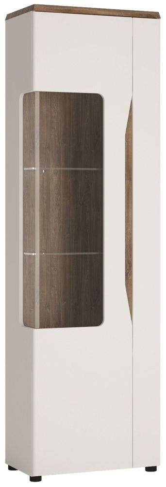 Toledo Left Hand Facing Tall Display Cabinet Oak And High Gloss White