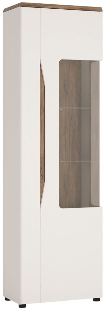 Toledo Right Hand Facing Tall Display Cabinet Oak And High Gloss White