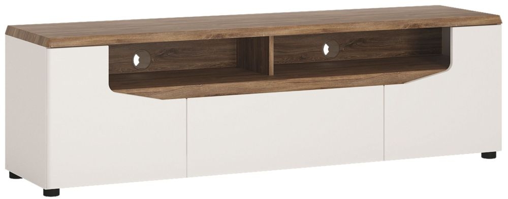 Toledo Wide Tv Unit Oak And High Gloss White