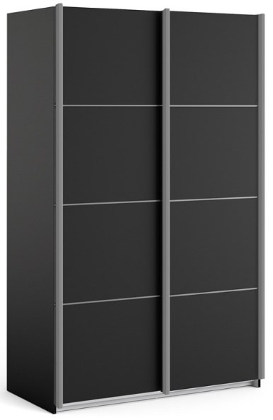 Verona Matt Black 2 Door Sliding Wardrobe With 5 Shelves W 120cm