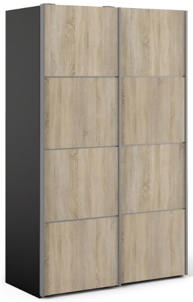 Verona Matt Black And Oak 2 Door Sliding Wardrobe With 2 Shelves W 120cm