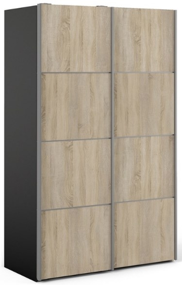 Verona Matt Black And Oak 2 Door Sliding Wardrobe With 5 Shelves W 120cm