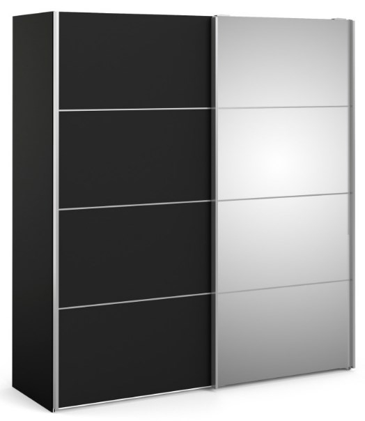 Verona Matt Black 2 Door 1 Mirror Sliding Wardrobe W 180cm