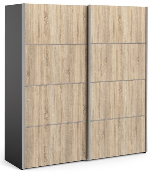 Verona Matt Black And Oak 2 Door Sliding Wardrobe W 180cm