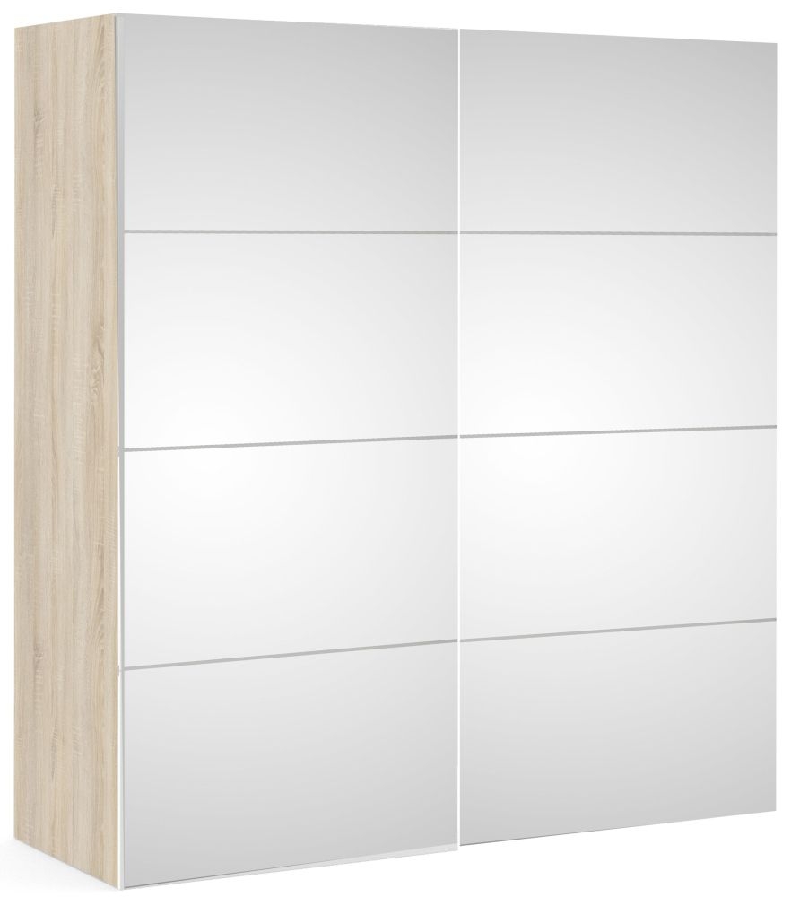 Verona Mirror Door Sliding Wardrobe W 180cm Oak