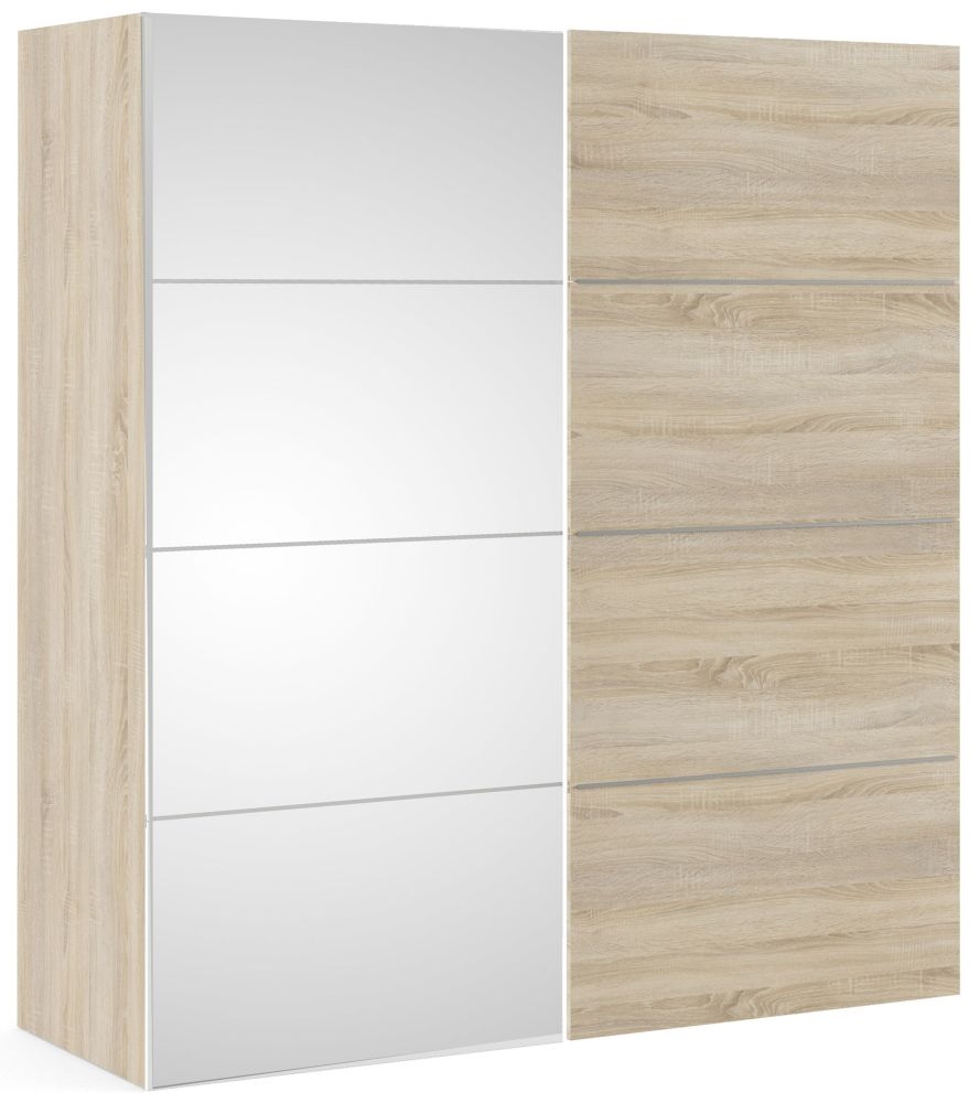 Verona 2 Door 5 Shelves Sliding Wardrobe W 180cm Oak With Oak And Mirror