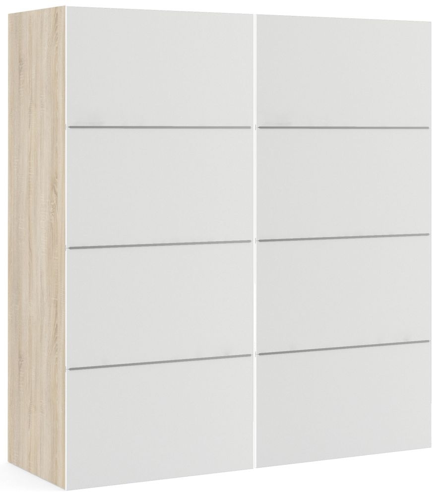 Verona 2 Door 5 Shelves Sliding Wardrobe W 180cm Oak With White