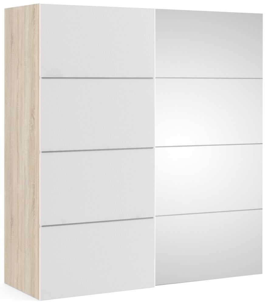 Verona 2 Door 5 Shelves Sliding Wardrobe W 180cm Oak With White And Mirror