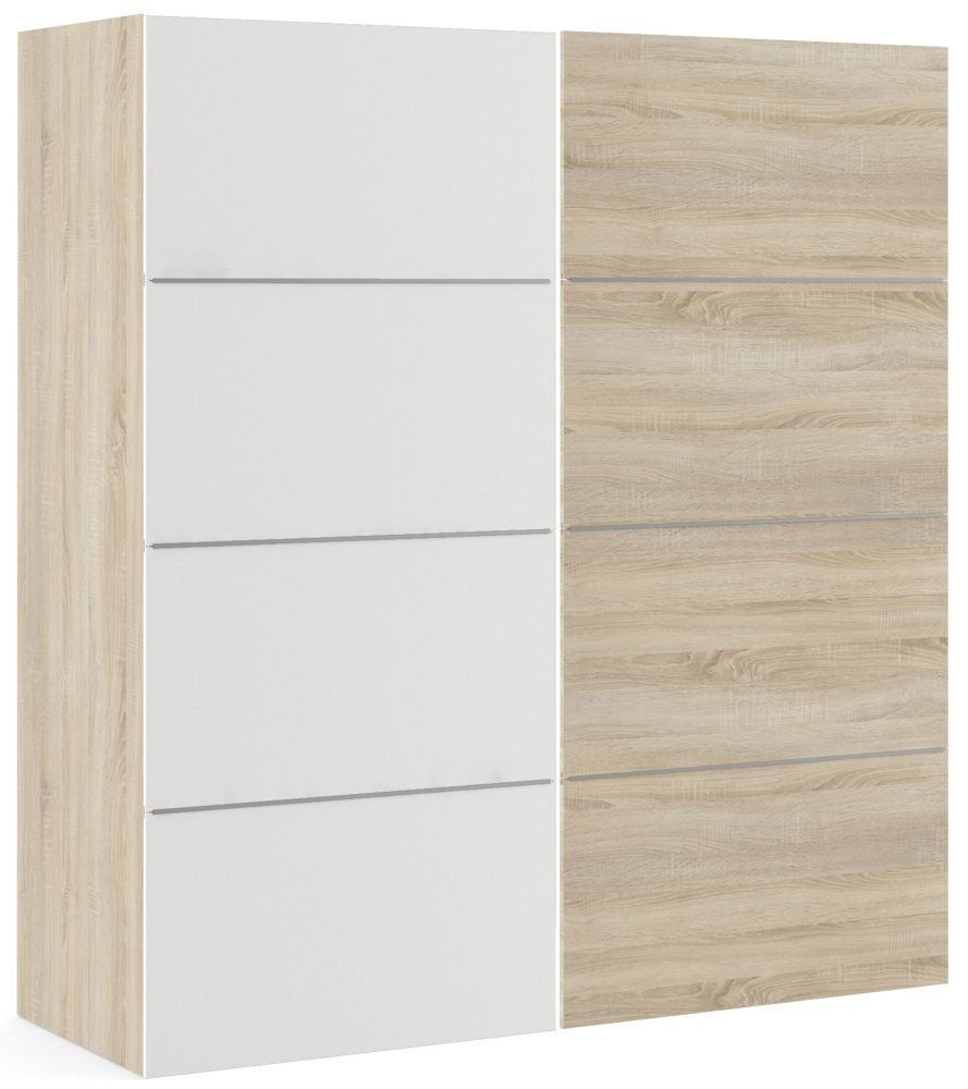 Verona 2 Door 2 Shelves Sliding Wardrobe W 180cm Oak With White And Oak