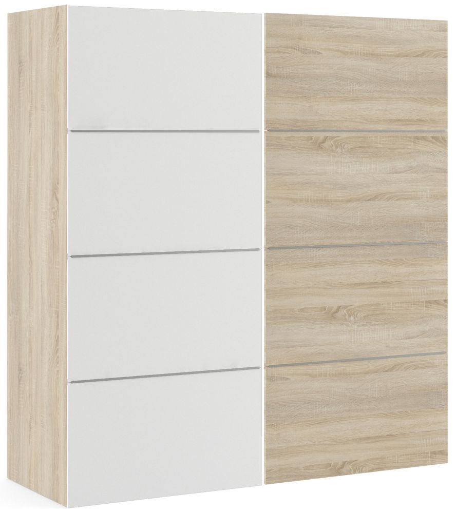 Verona 2 Door 5 Shelves Sliding Wardrobe W 180cm Oak With White And Oak