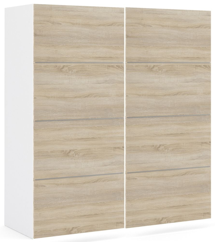 Verona 2 Door 5 Shelves Sliding Wardrobe W 180cm White With Oak