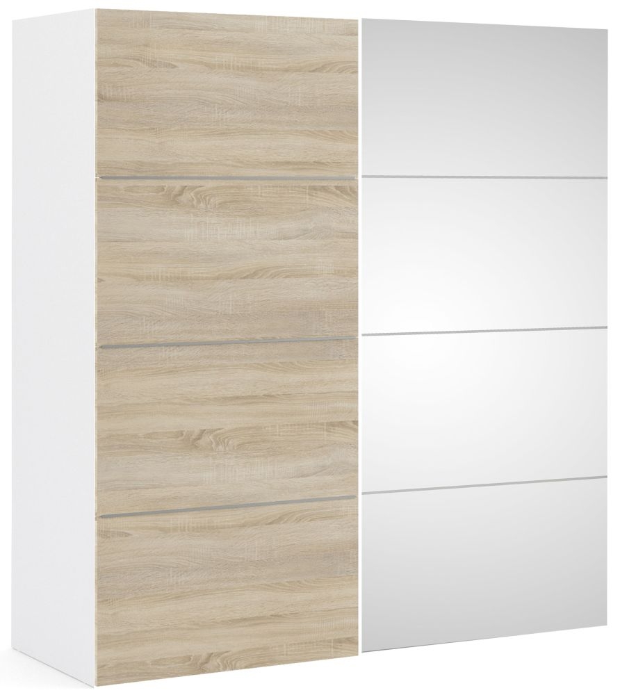 Verona 2 Door 5 Shelves Sliding Wardrobe W 180cm White With Oak And Mirror