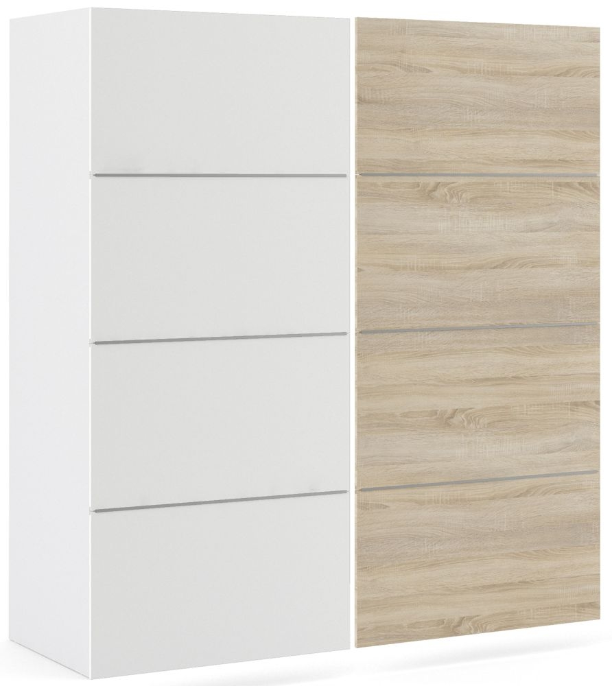 Verona 2 Door Sliding Wardrobe W 180cm White With White And Oak
