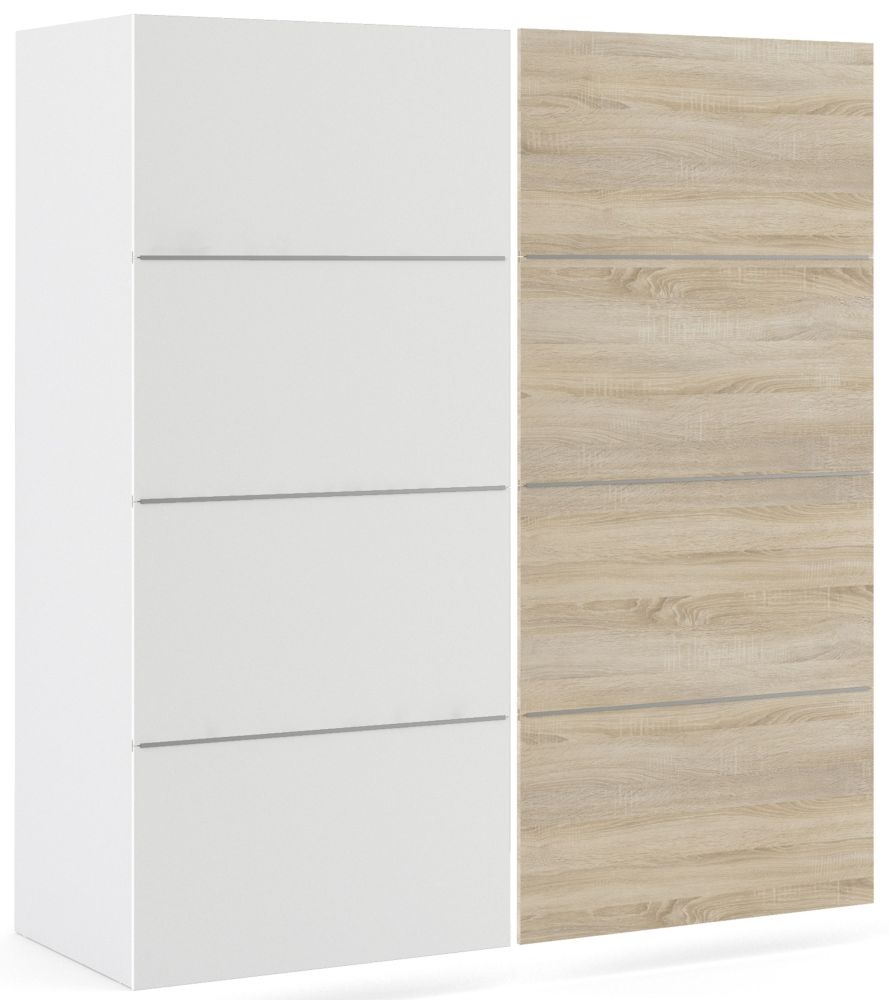 Verona 2 Door Sliding Wardrobe W 180cm White With White And Oak