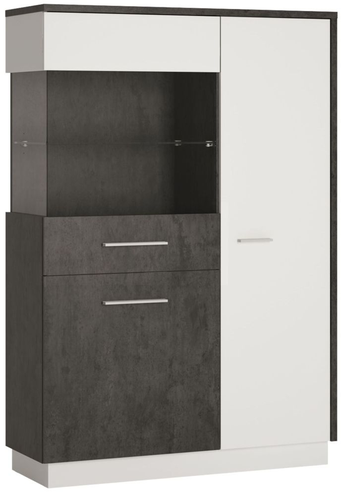 Zingaro Low Left Hand Facing Display Cabinet Slate Grey And Alpine White