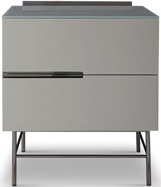 Gillmore Space Alberto Grey Matt Lacquer And Dark Chrome 2 Drawer Bedside Cabinet