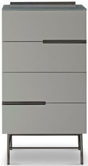 Gillmore Space Alberto Grey Matt Lacquer And Dark Chrome 4 Drawer Narrow Chest