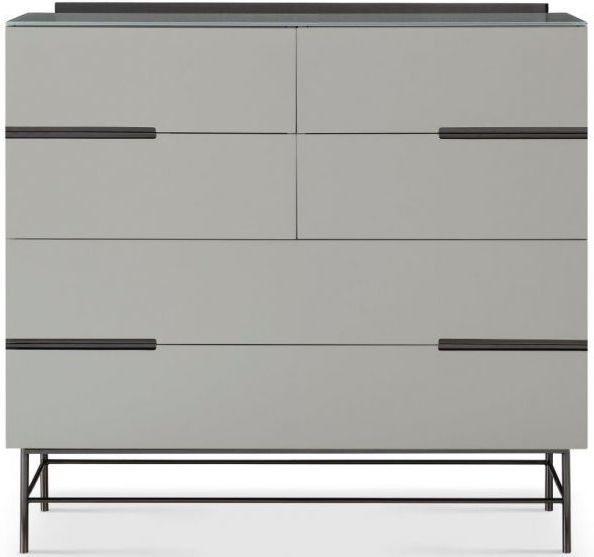 Gillmore Space Alberto Grey Matt Lacquer And Dark Chrome 6 Drawer Wide Chest