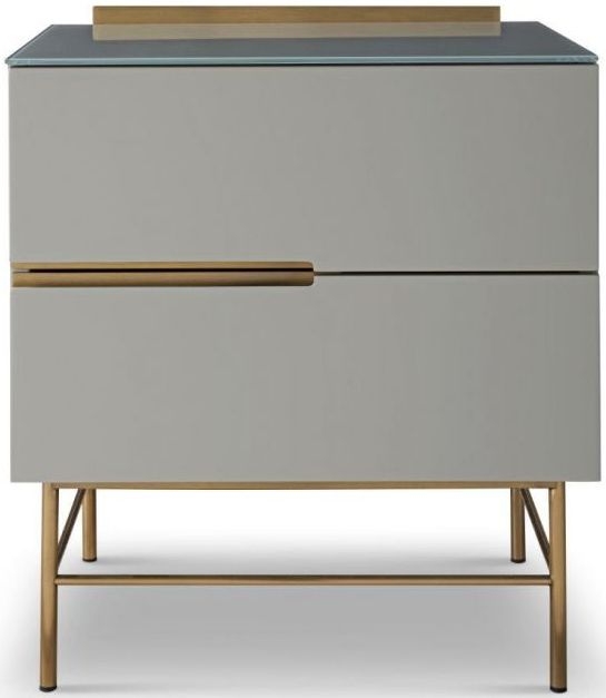 Gillmore Space Alberto Grey Matt Lacquer And Brass Brushed 2 Drawer Bedside Cabinet