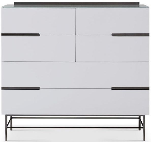 Gillmore Space Alberto White Matt Lacquer And Dark Chrome 6 Drawer Wide Chest