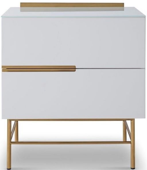 Gillmore Space Alberto White Matt Lacquer And Brass Brushed 2 Drawer Bedside Cabinet