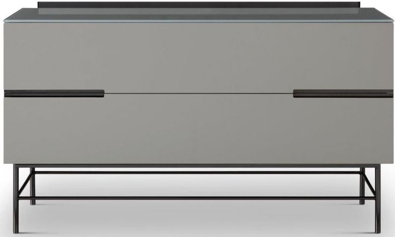 Gillmore Space Alberto Grey Matt Lacquer And Dark Chrome 2 Drawer Low Sideboard
