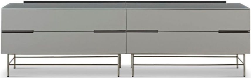 Gillmore Space Alberto Grey Matt Lacquer And Dark Chrome 4 Drawer Low Sideboard