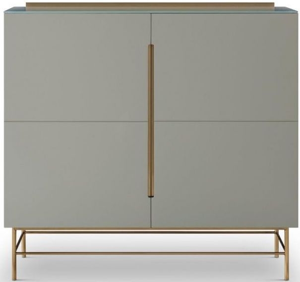 Gillmore Space Alberto Grey Matt Lacquer And Brass Brushed 2 Door High Sideboard
