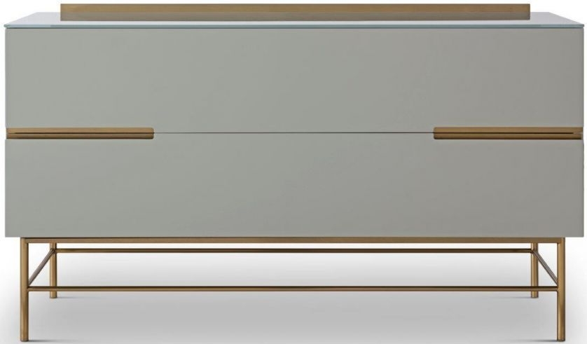Gillmore Space Alberto Grey Matt Lacquer And Brass Brushed 2 Drawer Low Sideboard