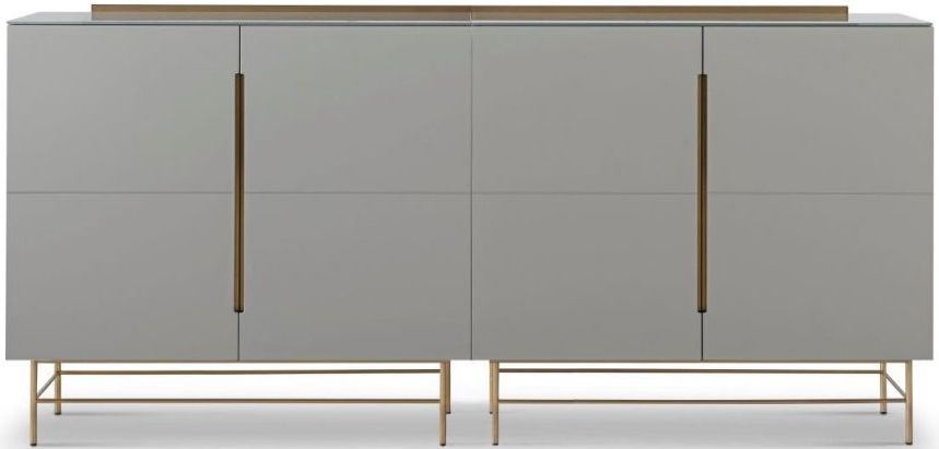 Gillmore Space Alberto Grey Matt Lacquer And Brass Brushed 4 Door High Sideboard
