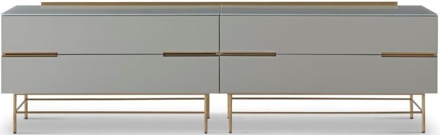 Gillmore Space Alberto Grey Matt Lacquer And Brass Brushed 4 Drawer Low Sideboard