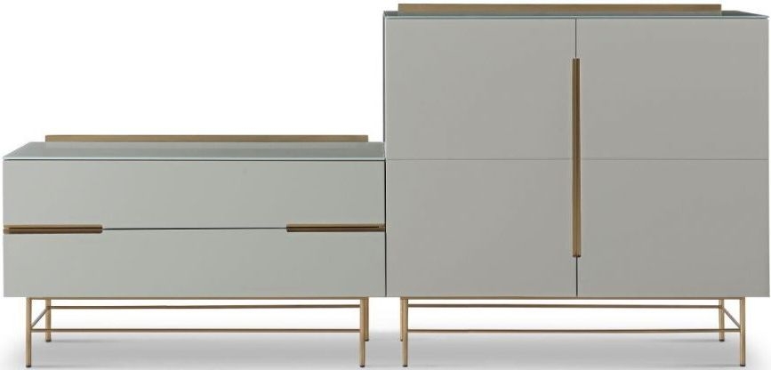 Gillmore Space Alberto Grey Matt Lacquer And Brass Brushed Combo Sideboard