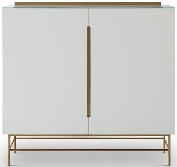 Gillmore Space Alberto White Matt Lacquer And Brass Brushed 2 Door High Sideboard