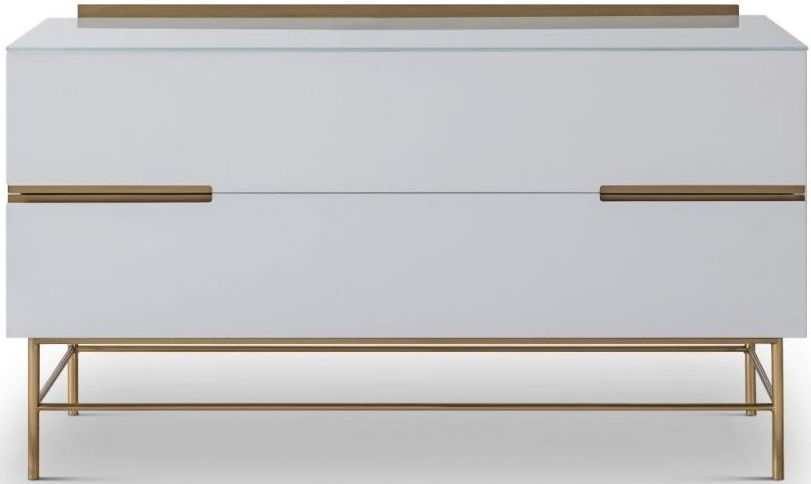 Gillmore Space Alberto White Matt Lacquer And Brass Brushed 2 Drawer Low Sideboard