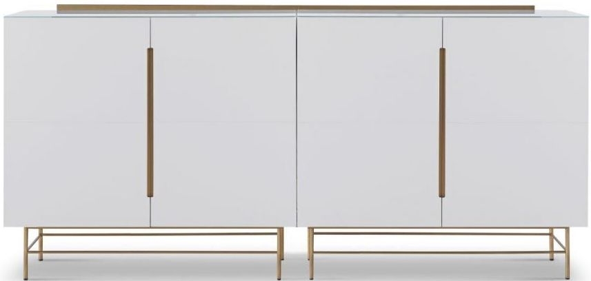 Gillmore Space Alberto White Matt Lacquer And Brass Brushed 4 Door High Sideboard