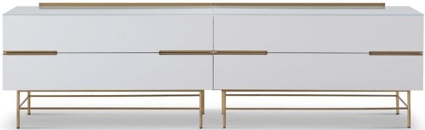 Gillmore Space Alberto White Matt Lacquer And Brass Brushed 4 Drawer Low Sideboard