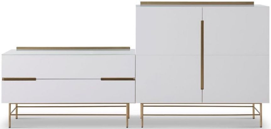 Gillmore Space Alberto White Matt Lacquer And Brass Brushed Combo Sideboard