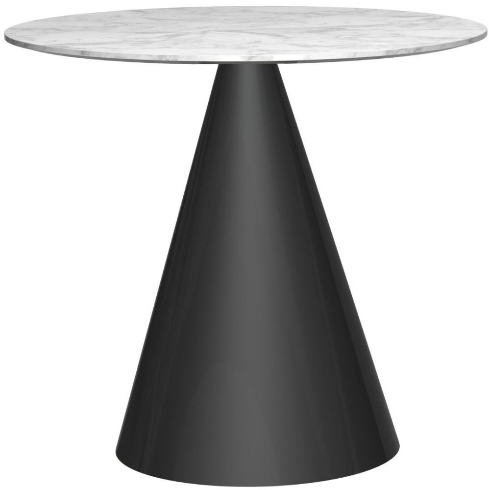 Clearance Gillmore Space Oscar White Marble 80cm Small Round Dining Table With Black Conical Base Fss12649