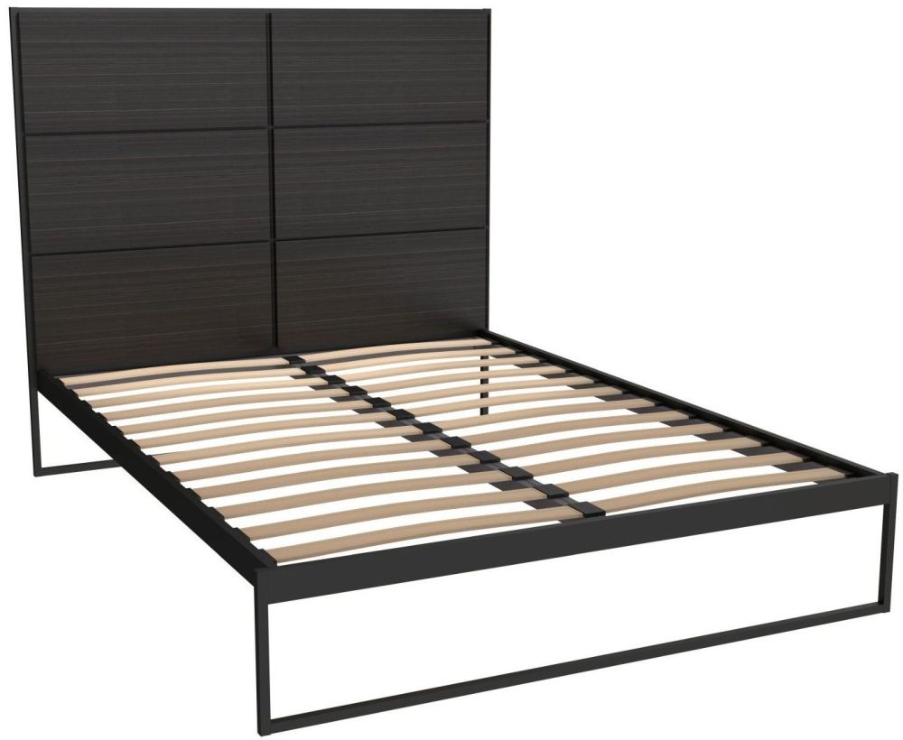 Gillmore Space Federico Black Metal Bed Frame With Wenge 5ft King Sizeheadboard