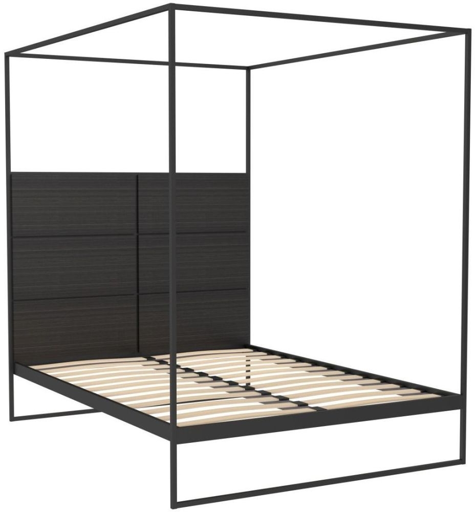Gillmore Space Federico Black Metal Canopy Frame Bed Frame With Wenge Headboard