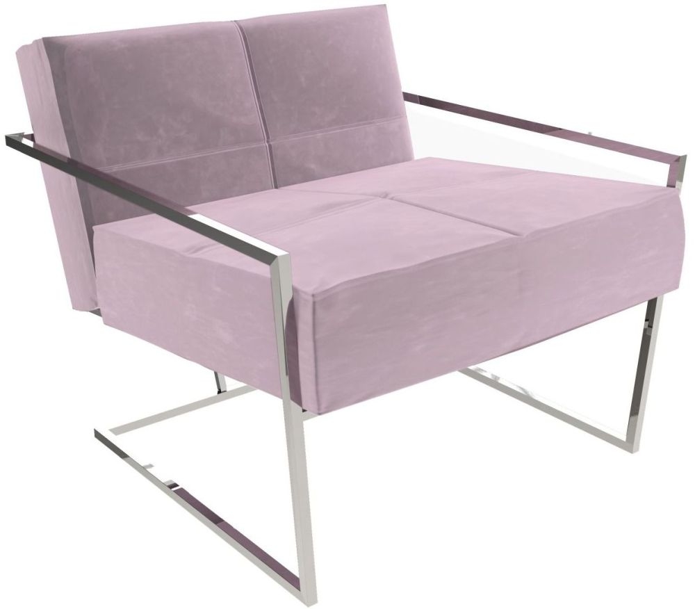 Gillmore Space Federico Blush Velvet Armchair With Polished Chrome Frame