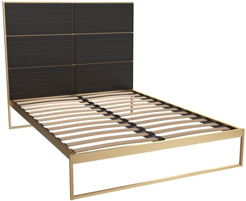 Gillmore Space Federico Brass Brushed Bed Frame With Wenge Headboard