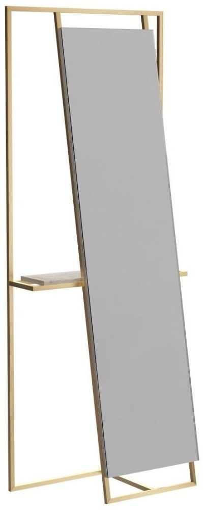 Gillmore Space Federico Brass Brushed Rectangular Floor Mirror And Valet With Weather Oak Accent