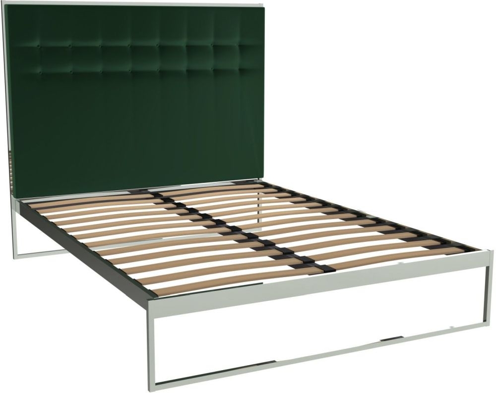Gillmore Space Federico Polished Chrome Frame Bed With Deep Green Headboard
