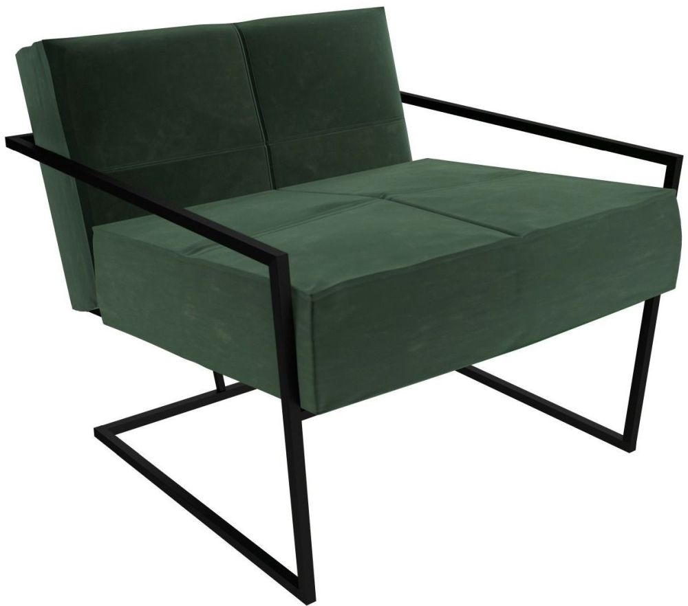 Gillmore Space Federico Deep Green Velvet Upholstered Armchair With Black Metal Frame