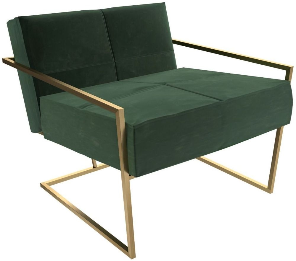 Gillmore Space Federico Deep Green Velvet Upholstered Armchair With Brass Brushed Frame