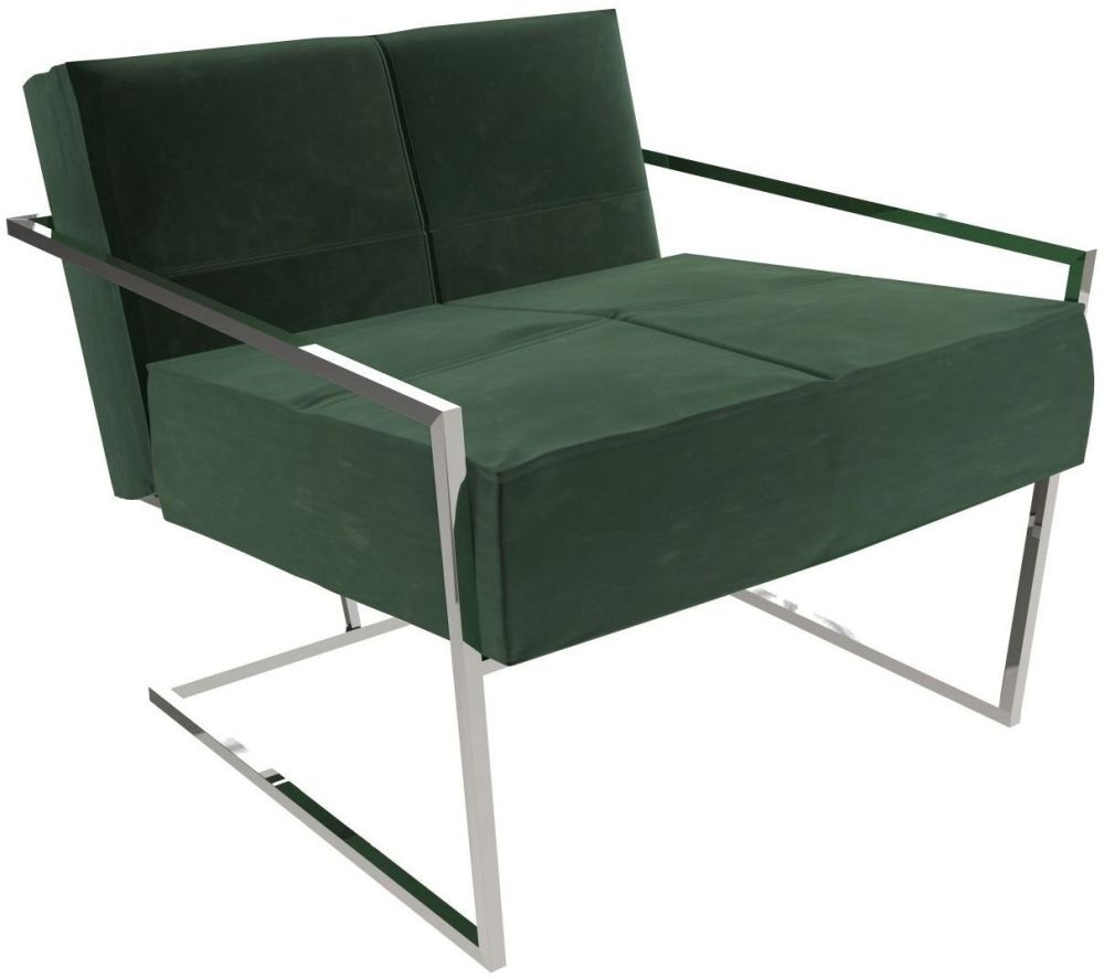 Gillmore Space Federico Deep Green Velvet Upholstered Armchair With Polished Chrome Frame
